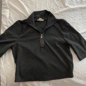 Dark Grey Quarter-Zip Crop Top